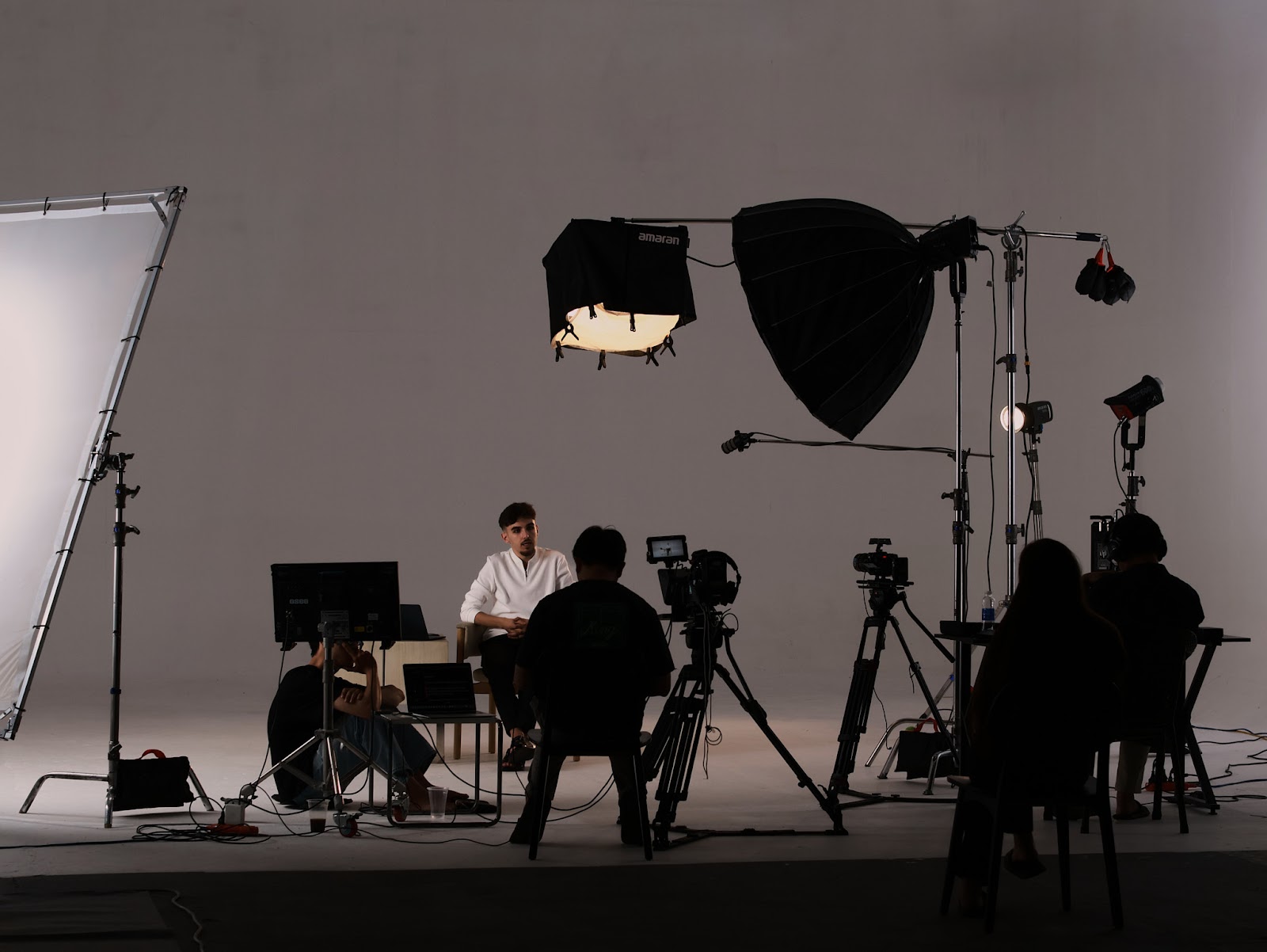 Multi-camera podcast production setup at CINEFY studio in Da Nang