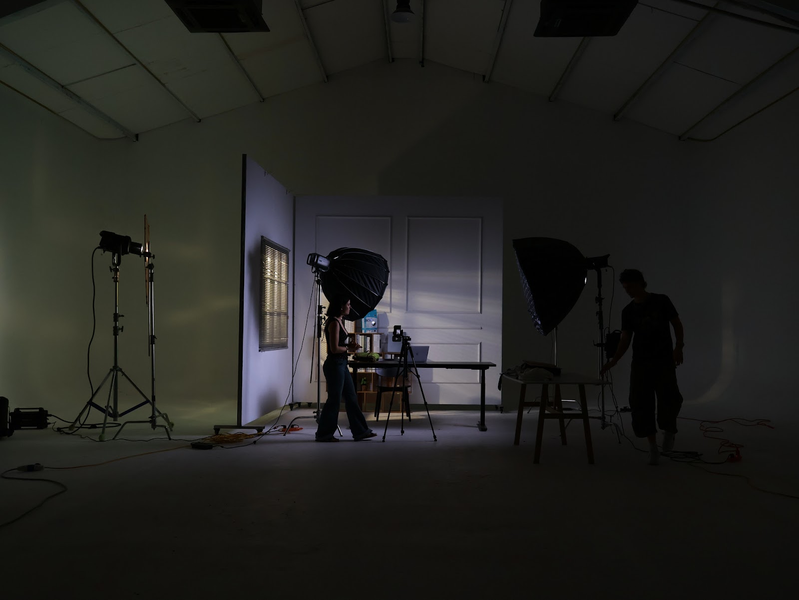 Custom set with window flat and bookshelf built inside the CINEFY studio in Da Nang