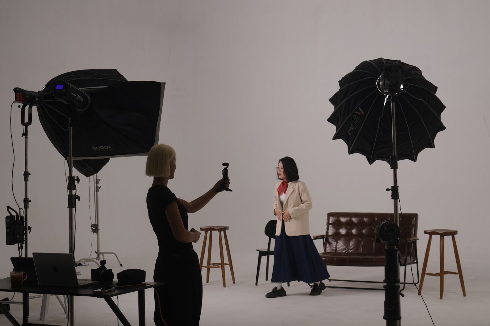 Fashion set with sofa, props and softbox lighting built inside the CINEFY studio in Da Nang