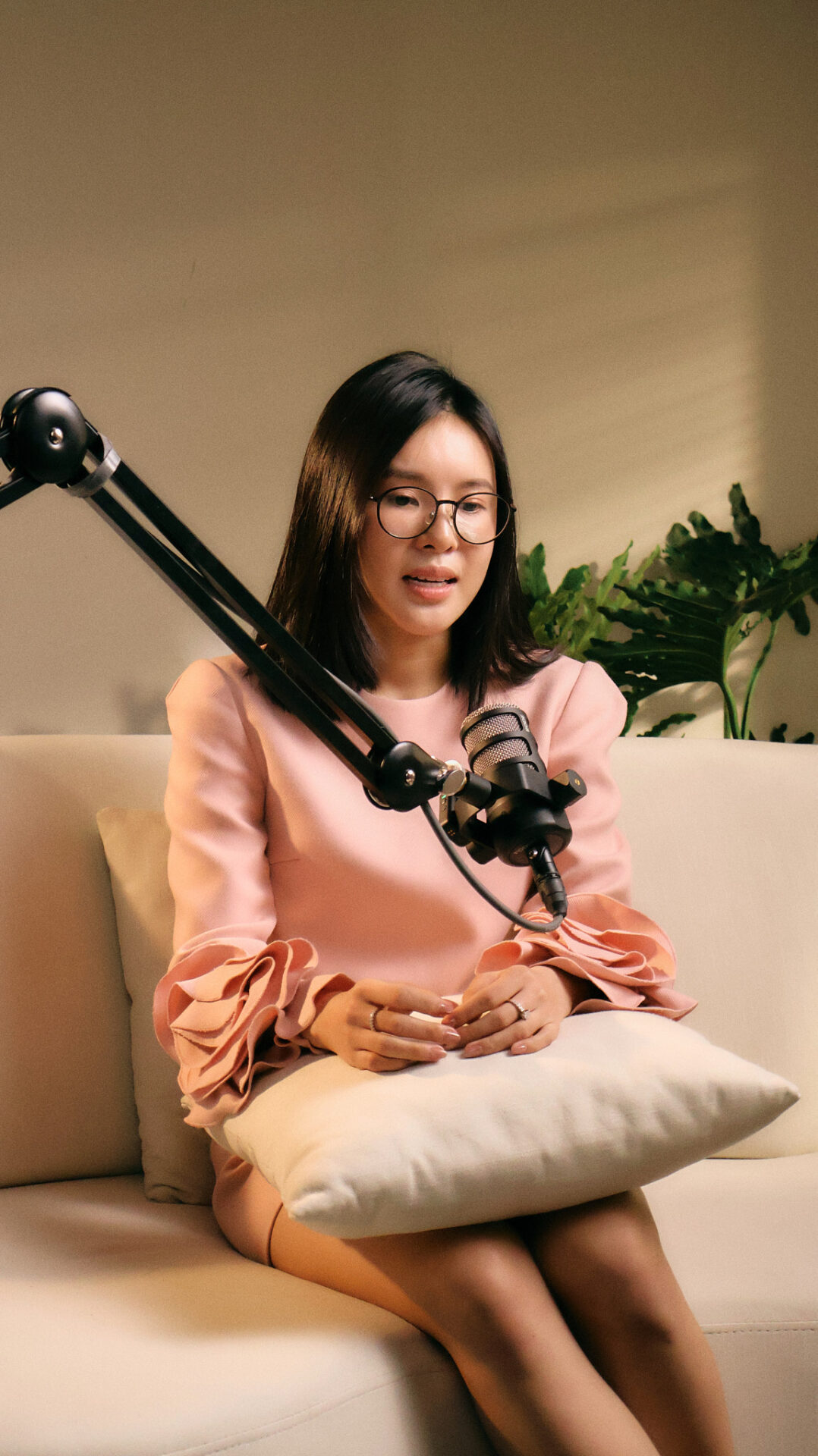 Guest recording at the podcast and talking-head set of CINEFY studio in Da Nang